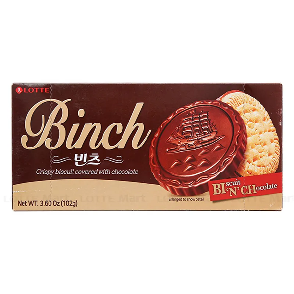 Bánh quy phủ socola Binch Lotte 102G