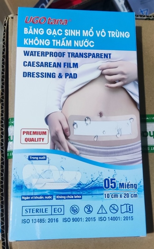 Băng gạc sinh mổ vô trùng không thấm nước Ugotana 10cm x 20cm Tanaphar (Hộp 5 miếng)
