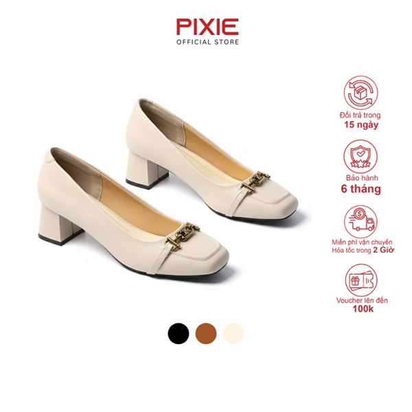 Giày Cao Gót 5cm Mũi Vuông Gắn Khoá Nhỏ Pixie Pump H436