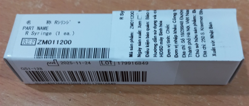 Xy-lanh hút hóa chất dùng cho máy xét nghiệm sinh hóa AU480 (R Syringe 1pcs/1box) - Beckman Coulter Mishima K.K., Nhật Bản (ZM011200)