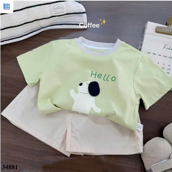 34881-Bộ thun cún xanh Hello