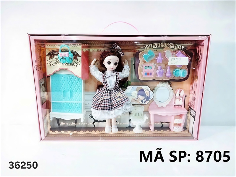 8705 HỘP BABY 1C KHỚP, MẮT THỦY TINH + TỦ QUẦN ÁO + BÀN TRANG ĐIỂM + SON, PHẤN Home Princess
