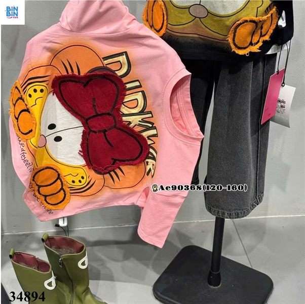 34894- Áo thun hồng cam mèo mắt to