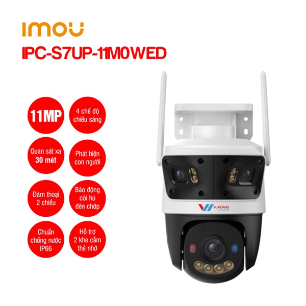 Camera Wifi IMOU 3 Mắt IPC- S7UP 11M0WED (3mp ống kính cố định, 5mp ống kính quay quét ,có màu, có loa, đàm thoại, báo động)(1Y)