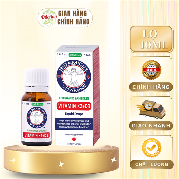 BioAmicus Vitamin K2D3 hỗ trợ hấp thu canxi, lọ 10ml