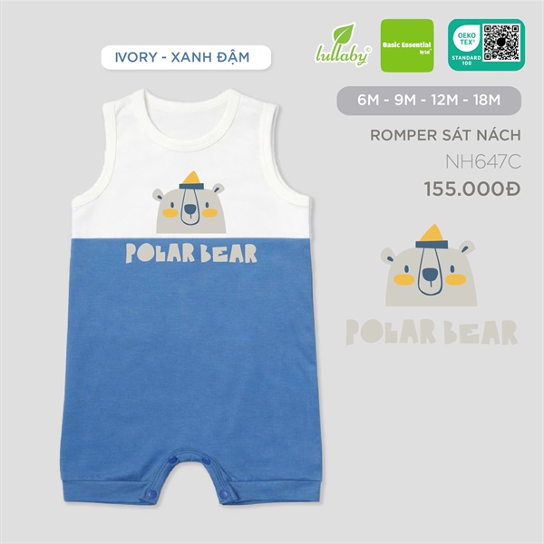 NH647C - 6M/12M Romper sát nách Xanh đậm