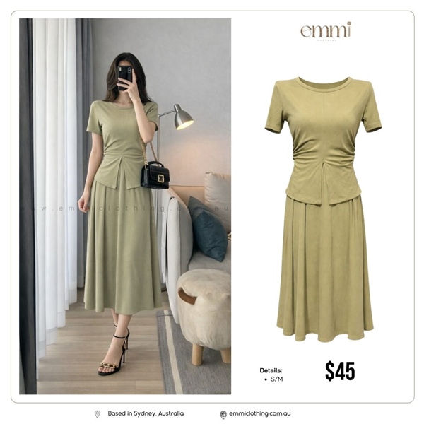 Soft Fit Midi Dress – Olive Green