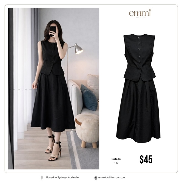 Elegant Button Dress – Black