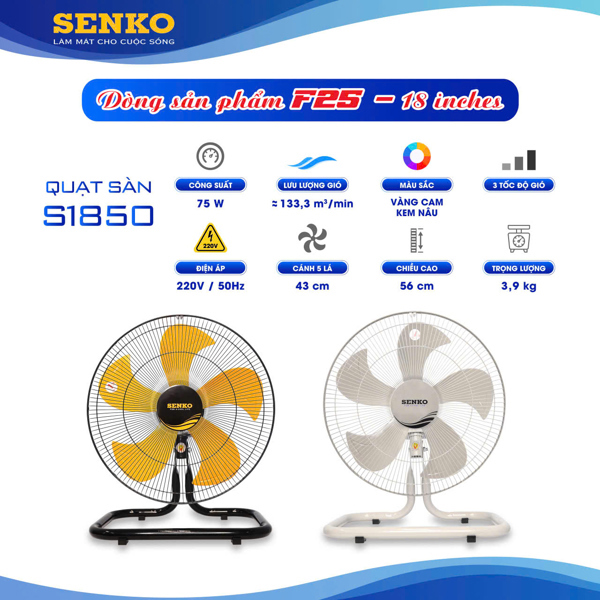 Quạt sàn 5 cánh 75W Senko S1850