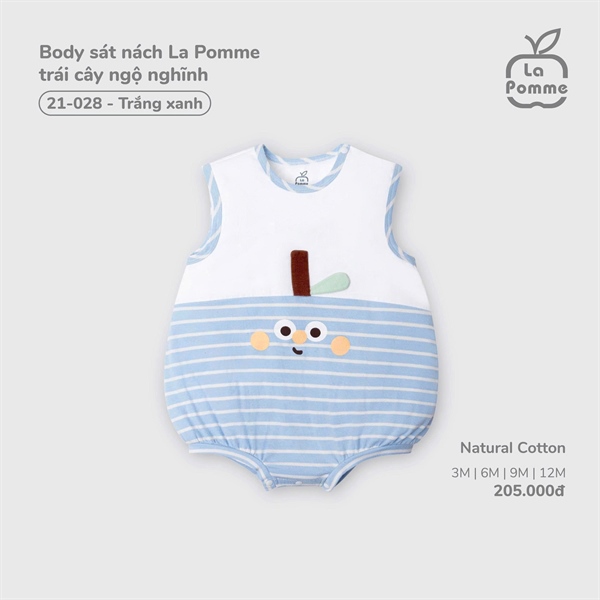 21028 - 9M/12M Body sát nách La Pomme trái cây ngộ nghĩnh Trắng Xanh
