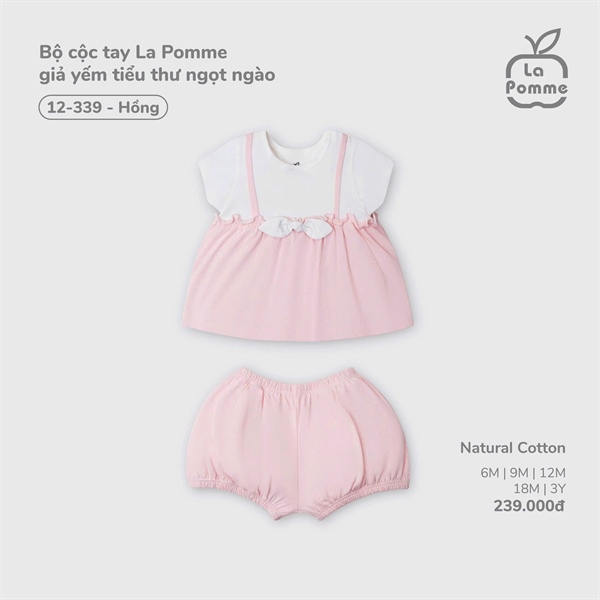 12339 - 9M/3Y Bộ cộc tay La Pomme giả yếm tiểu thư ngọt ngào Hồng