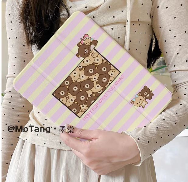Case Ipad Sọc Hồng Nhiều Gấu Nâu - 10.2INCH