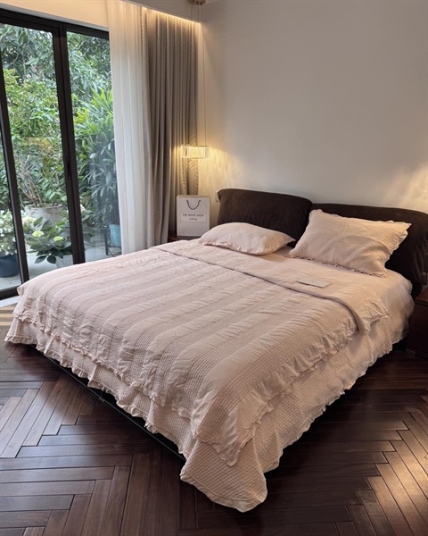 Bộ ga chần "Vân Yên" |100% Cotton enzyme, mài cát - Vỏ Chăn 200x230 cm - Chần sọc nhỏ viền bèo - JF12.HONG