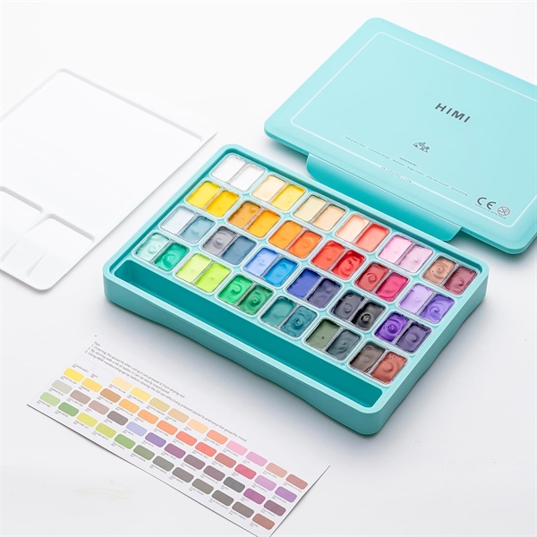 Bộ màu gouache hiệu HIMI, dạng hũ, 48 màu/bộ, khối lượng 12g/hũ, HIMI 48 COLORS 12G GOUACHE PAINT SET