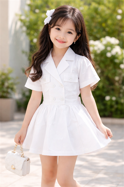 52180 Set váy nhiều nút trắng, hồng 10-15