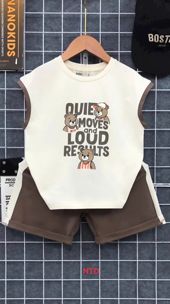 Bộ 3 lỗ cotton NT Gấu QUIE MOVES 1-5 (kem-xanh-vàng)