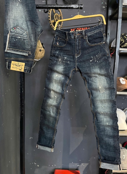 Jean Dài QCCC 3K-M18 Xanh was đắp túi vẩy sơn was ẩn