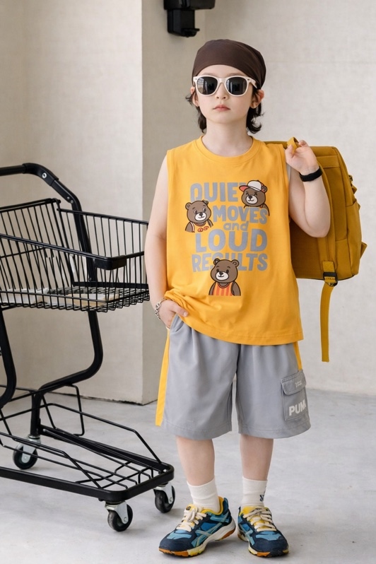 Bộ 3 lỗ cotton NT Gấu QUIE MOVES 6-10 (kem-xanh-vàng)