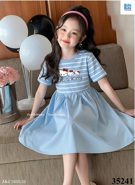 35241-Đầm Kitty sọc xanh