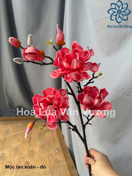 Mộc lan xoăn - Đỏ - Hoa cành dài - Hoa Lụa Vân Vượng
