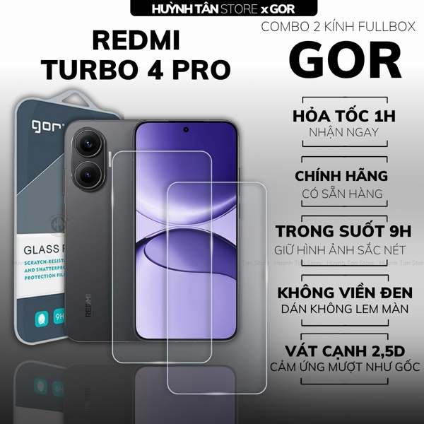 COMBO 2 KÍNH CƯỜNG LỰC REDMI TURBO 4 PRO TRONG SUỐT CHÍNH HÃNG GOR