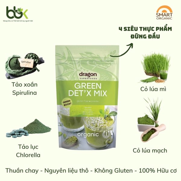 Hỗn hợp dinh dưỡng xanh hữu cơ Dragon Superfoods 200g
