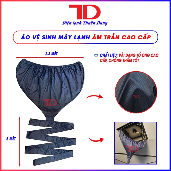Áo vệ sinh âm trần 2.3m, đuôi 5m vải tổ ong - CD