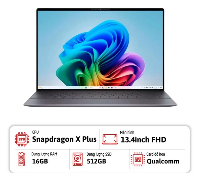 Laptop Dell XPS 13 9345 (Snapdragon® X Plus 8 Core/ 16GB/ 512GB/ Qualcomm Adreno GPU/ 13.4" FHD/ Windown 11/ Graphite) (TẶNG: Cặp + Chuột không dây Gaming Rapoo VT950S)