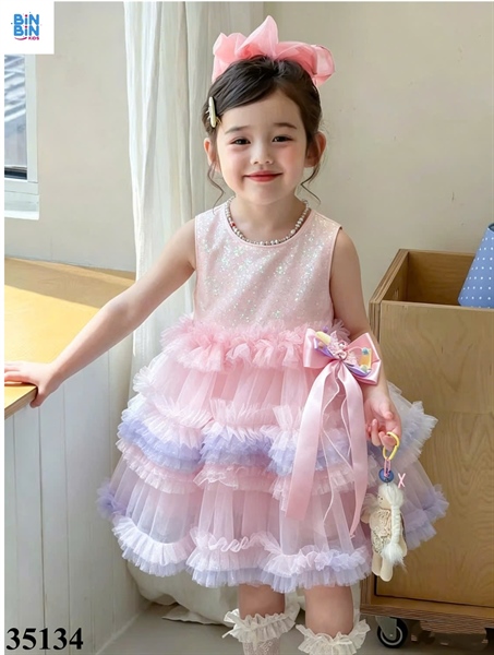 35134-Đầm SN tầng hồng tím