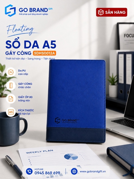 Sổ còng 2 khúc phối da màu xanh DHS0012A