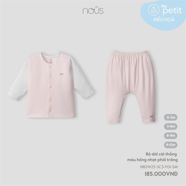 NS2500 - 3M/12M Bộ dài cài thẳng màu hồng nhạt phối trắng