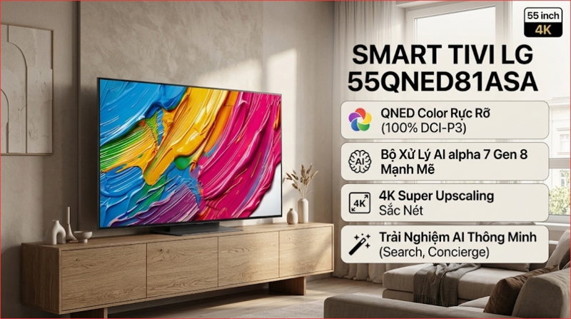 Smart Tivi QNED LG AI 4K 55 inch 55QNED81ASA 2025 - Indonesia