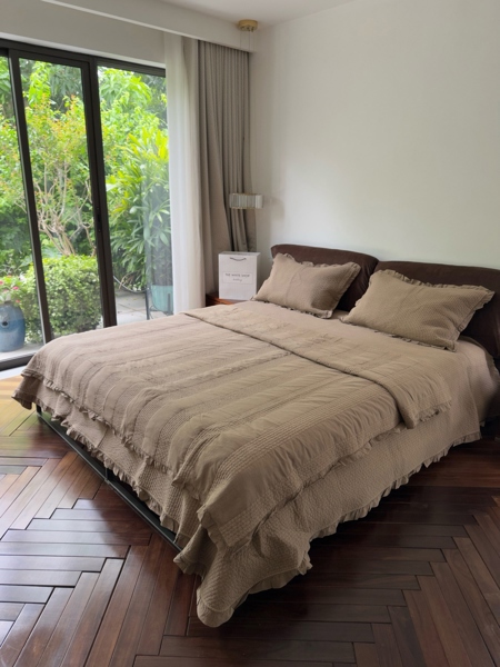 Bộ ga chần "Vân Yên" | 100% Cotton enzyme, mài cát - Vỏ chăn 200x230 cm - Chần sọc nhỏ viền bèo - JF12.NAU