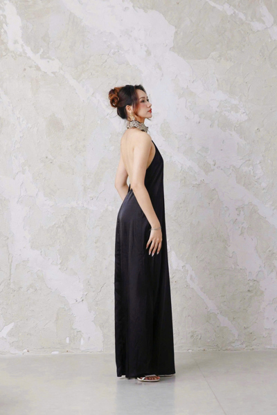 Đầm Mystery - Black (gold neck) Long Silk