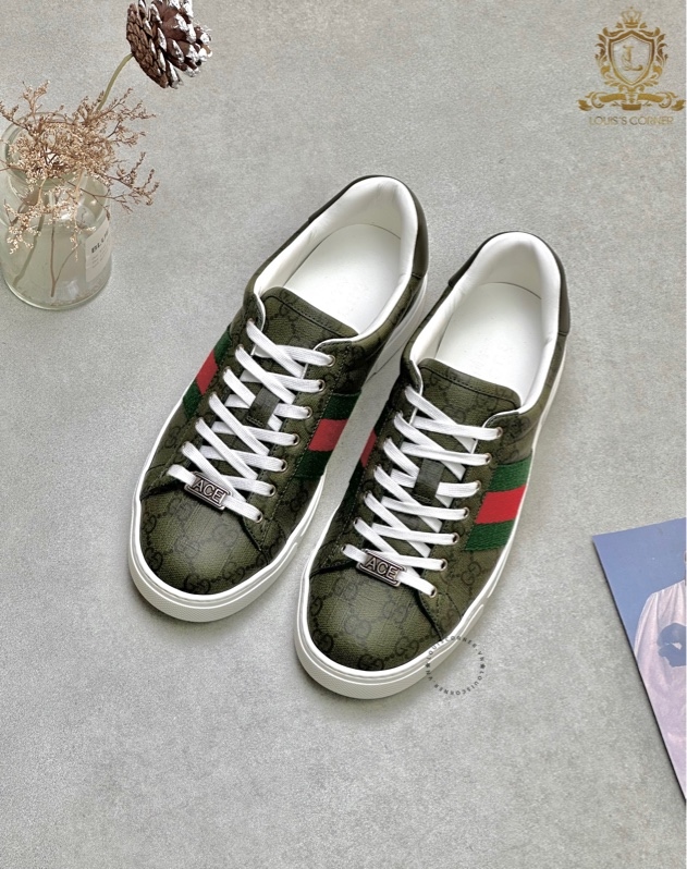 Sneaker Gucci ACE green mono vạt cờ