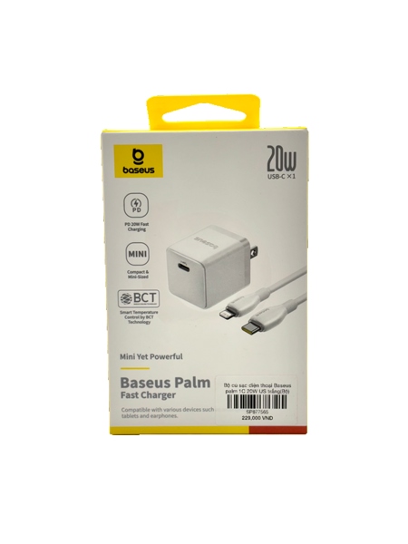 Bộ củ sạc điện thoại Baseus palm 1C 20W US trắng