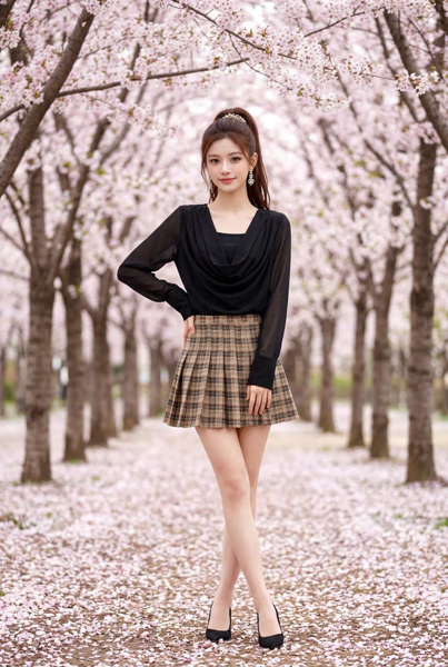 M6825SI - Chân váy lưng cao xếp ly sọc