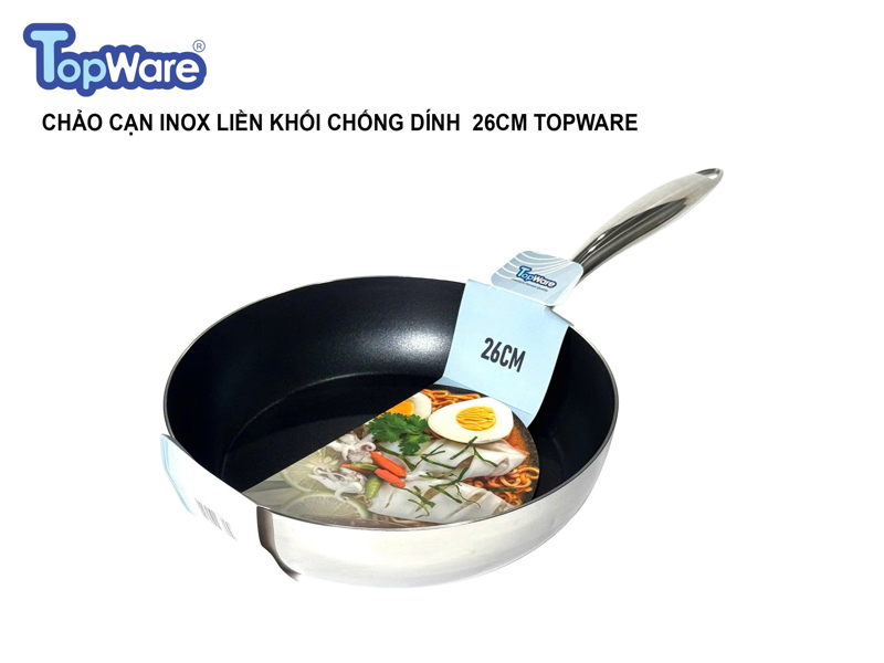 CHẢO CẠN INOX LIỀN KHỐI CHỐNG DÍNH 26CM TOPWARE