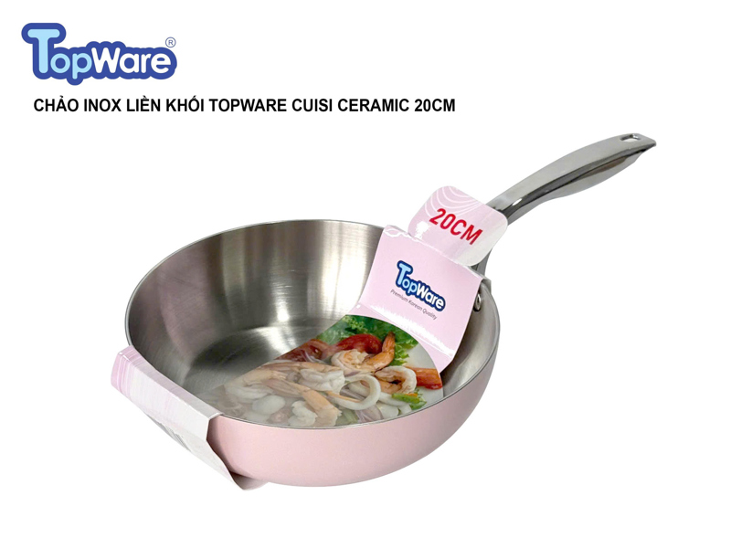 CHẢO INOX LIỀN KHỐI TOPWARE CUISI CERAMIC 20CM - HỒNG