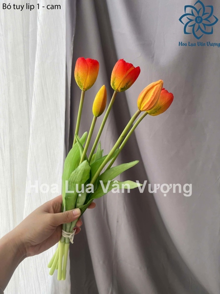 Bó tuy líp 1 - cam - Hoa cành dài - Hoa Lụa Vân Vượng