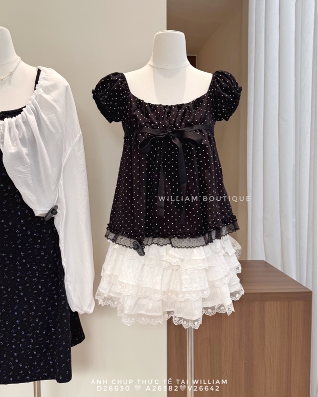 ÁO kiểu chấm bi nơ ngực 80054