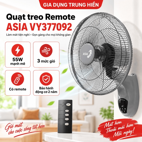 Quạt treo Remote Asia VY377092 Xám