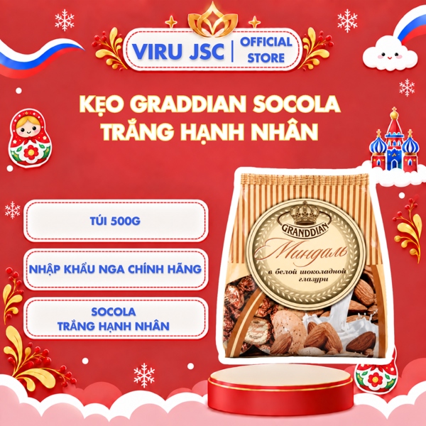 Kẹo Granddian Nga Socola Trắng Hạnh Nhân (500g)