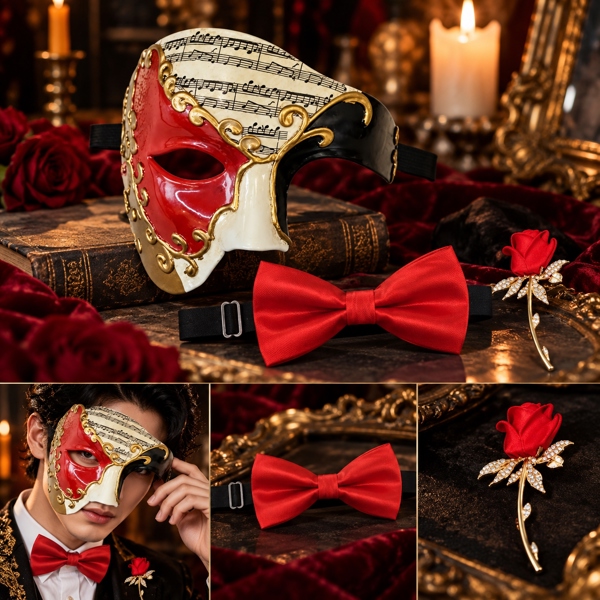 Bộ mặt nạ hoá trang Opera cổ điển đỏ