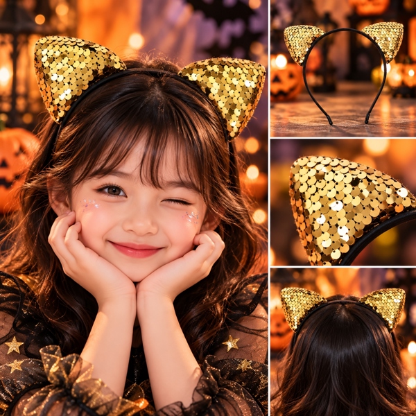 Bờm tai mèo Sequin Vàng